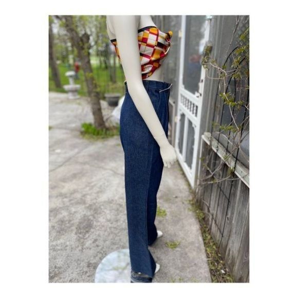 1970s Wrangler High Waist Denim Jeans Pleat front Straight leg Dark Wash 30x36 - Picture 4 of 13